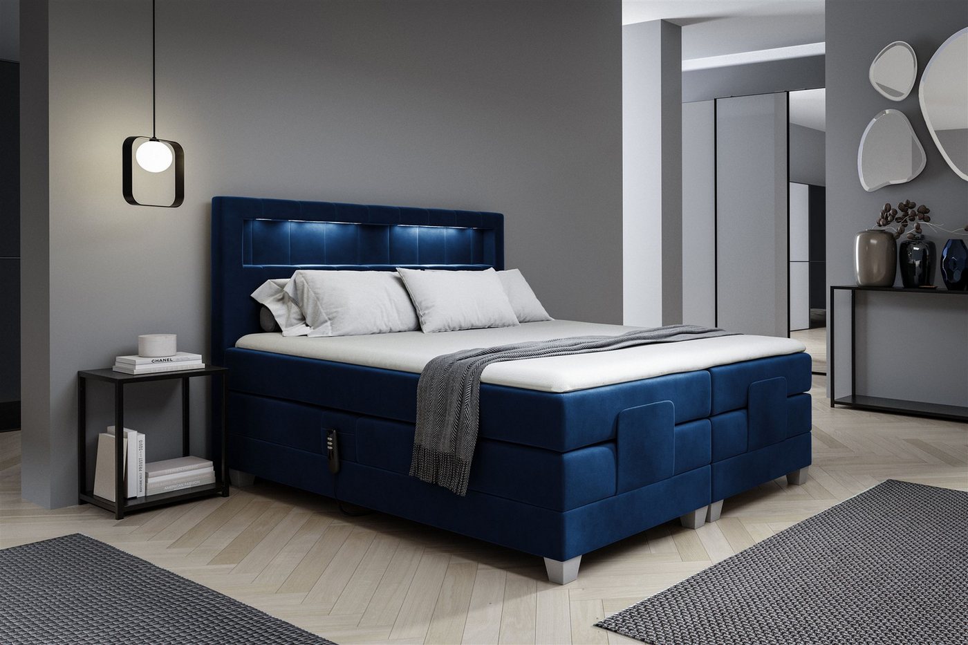Fun Möbel Boxspringbett Schlafzimmerbett DAVIDE Elektrisch in Stoff Fresh (inkl. Topper), Matratzen elektrisch verstellbar von Fun Möbel