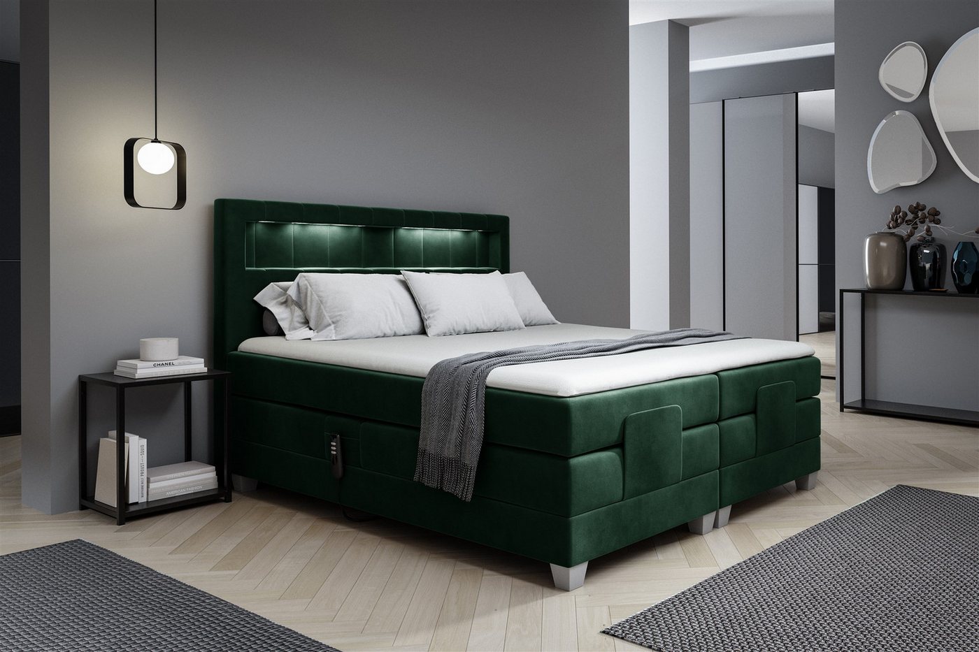 Fun Möbel Boxspringbett Schlafzimmerbett DAVIDE Elektrisch in Stoff Fresh (inkl. Topper), Matratzen elektrisch verstellbar von Fun Möbel