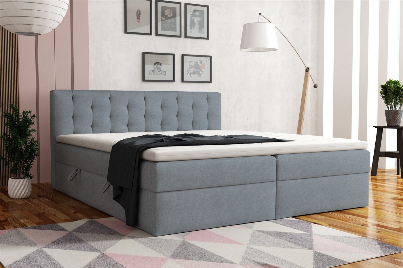 Fun Möbel Boxspringbett Schlafzimmerbett DIAGO in Stoff (inkl. Topper und Bettkästen) von Fun Möbel