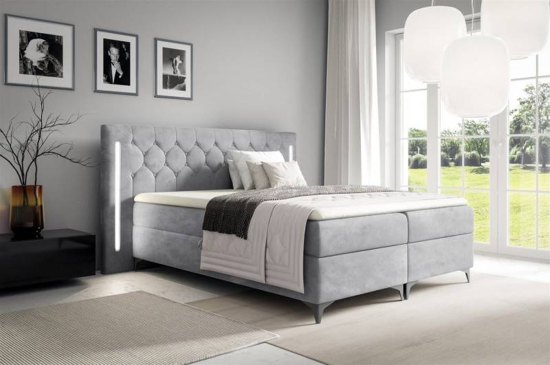 Fun Möbel Boxbett Schlafzimmerbett ELODIE in Stoff Monolith oder Fresh Überlänge (inkl. Kaltschaumtopper, inkl. Bettkästen), Ambiente-Beleuchtung LED (Weiß) inkl. Fernbedienung von Fun Möbel