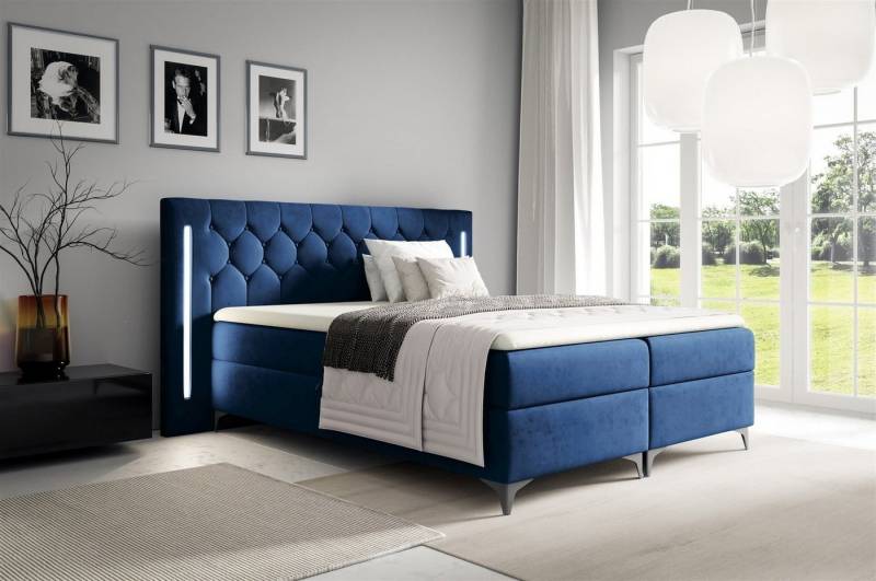 Fun Möbel Boxbett Schlafzimmerbett ELODIE in Stoff Monolith oder Fresh Überlänge (inkl. Kaltschaumtopper, inkl. Bettkästen), Ambiente-Beleuchtung LED (Weiß) inkl. Fernbedienung von Fun Möbel