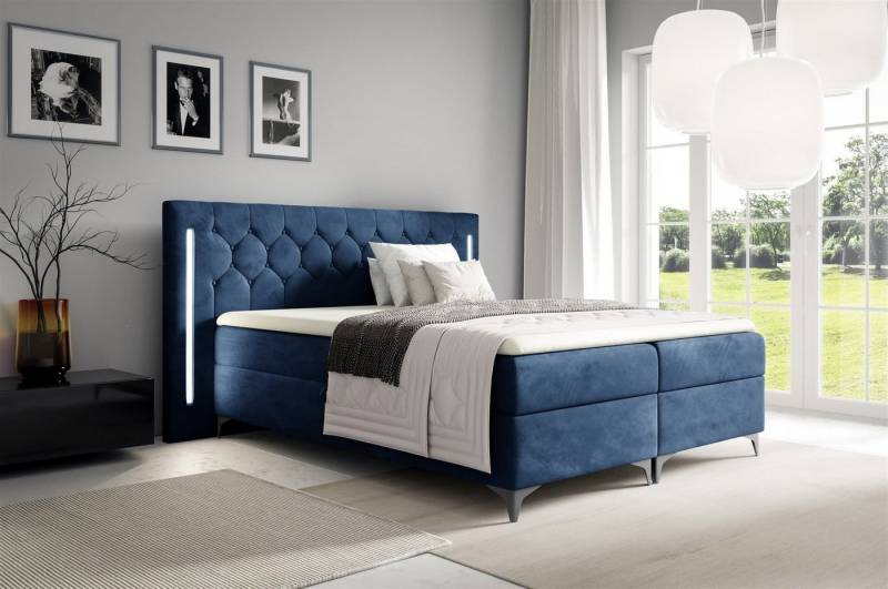 Fun Möbel Boxbett Schlafzimmerbett ELODIE in Stoff Monolith oder Fresh Überlänge (inkl. Kaltschaumtopper, inkl. Bettkästen), Ambiente-Beleuchtung LED (Weiß) inkl. Fernbedienung von Fun Möbel