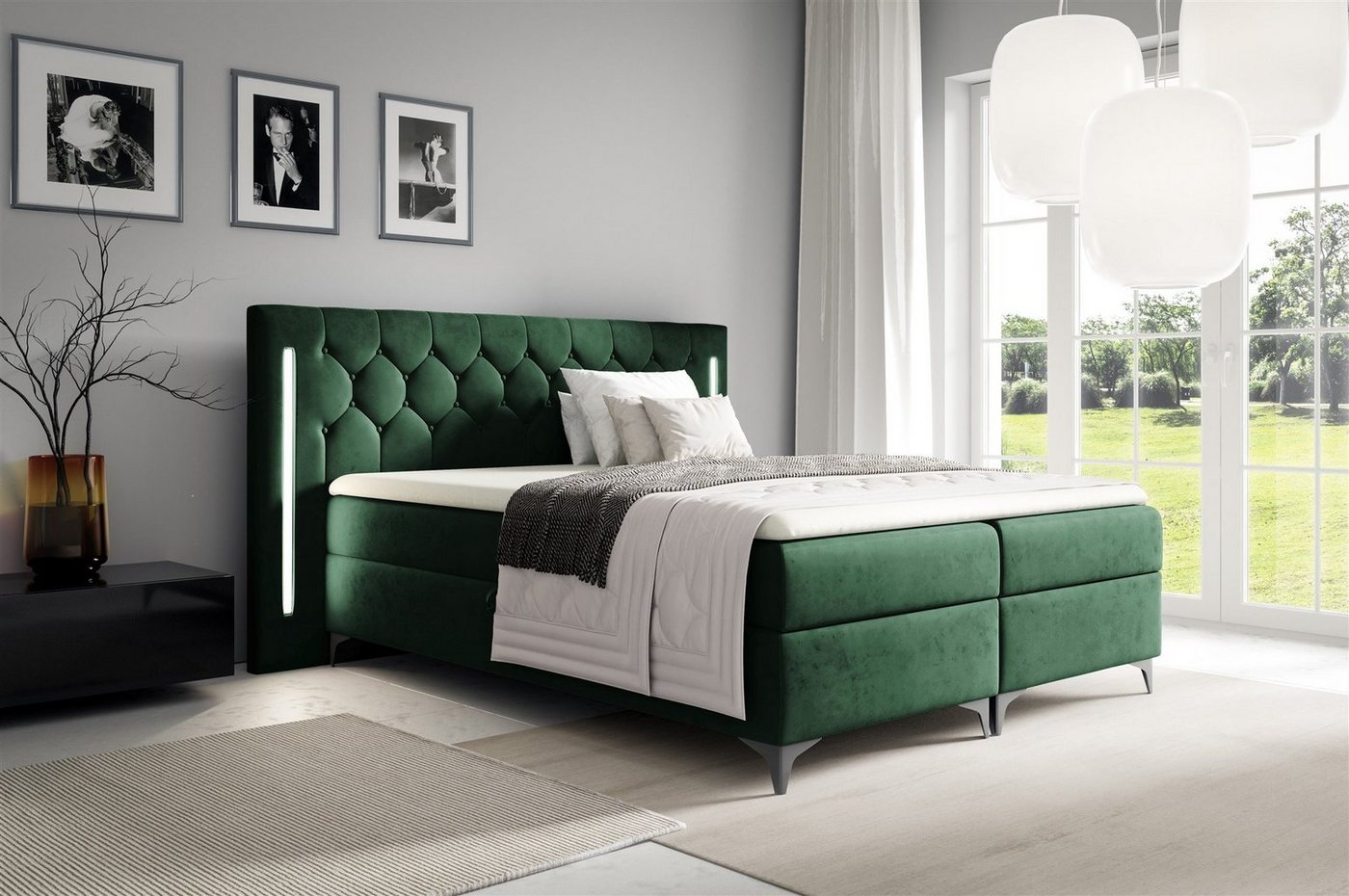 Fun Möbel Boxbett Schlafzimmerbett ELODIE in Stoff Monolith oder Fresh Überlänge (inkl. Kaltschaumtopper, inkl. Bettkästen), Ambiente-Beleuchtung LED (Weiß) inkl. Fernbedienung von Fun Möbel
