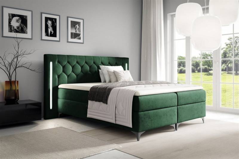 Fun Möbel Boxbett Schlafzimmerbett ELODIE in Stoff Monolith oder Fresh Überlänge (inkl. Kaltschaumtopper, inkl. Bettkästen), Ambiente-Beleuchtung LED (Weiß) inkl. Fernbedienung von Fun Möbel