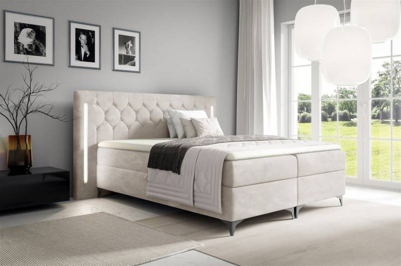 Fun Möbel Boxbett Schlafzimmerbett ELODIE in Stoff Monolith oder Fresh Überlänge (inkl. Kaltschaumtopper, inkl. Bettkästen), Ambiente-Beleuchtung LED (Weiß) inkl. Fernbedienung von Fun Möbel