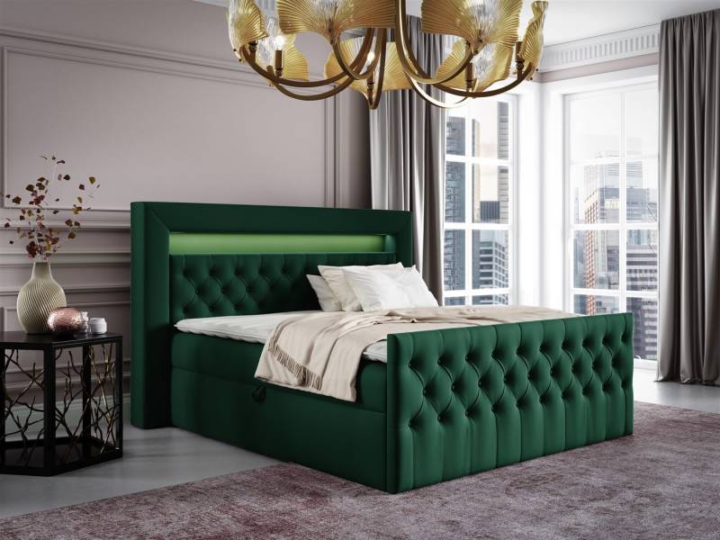Fun Möbel Boxspringbett Schlafzimmerbett ERNESTO Nr.1 in Stoff Elisa Velvet (inkl. Topper, Auch mit Polsterhocker und Nachtischen erhältlich), inkl. RGB LED-Beleuchtung mit Fernbedienung von Fun Möbel