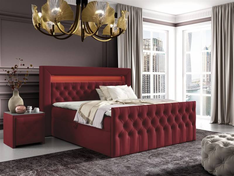 Fun Möbel Boxbett Schlafzimmerbett ERNESTO Nr.2 in Stoff Elisa Velvet (inkl. Topper, Auch mit Polsterhocker erhältlich), 2 x Nachttisch mit Glasplatte, LED-Beleuchtung mit Fernbedienung von Fun Möbel