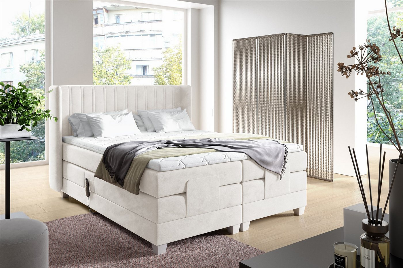 Fun Möbel Boxspringbett Schlafzimmerbett Elektrisches Bett MAGNUS in Stoff Salvador (inkl. Topper), Liegefläche elektrisch verstellbar von Fun Möbel