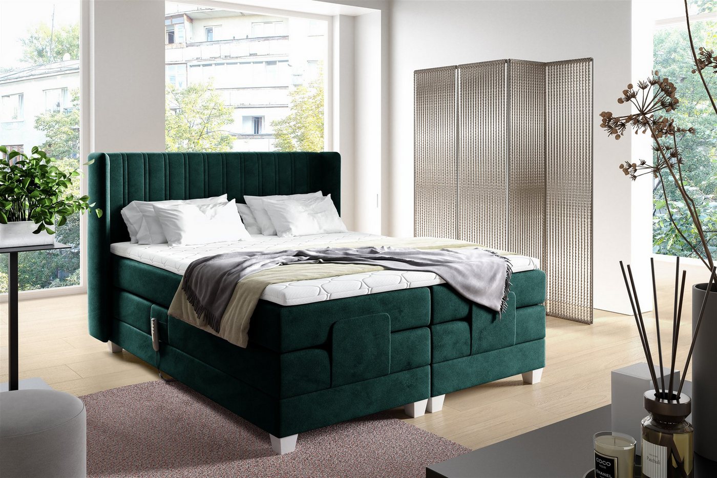 Fun Möbel Boxspringbett Schlafzimmerbett Elektrisches Bett MAGNUS in Stoff Salvador (inkl. Topper), Liegefläche elektrisch verstellbar von Fun Möbel