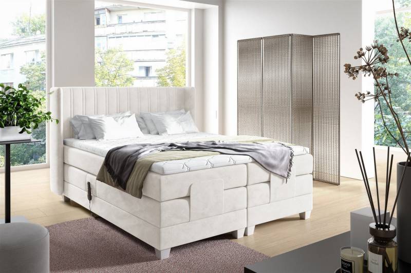 Fun Möbel Boxspringbett Schlafzimmerbett Elektrisches Bett MAGNUS in Stoff Salvador (inkl. Topper), Liegefläche elektrisch verstellbar von Fun Möbel
