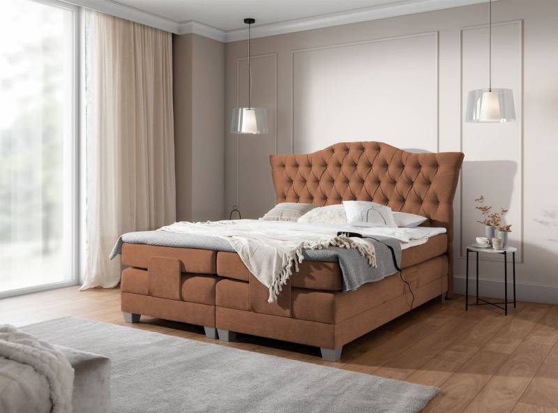 Fun Möbel Boxspringbett Schlafzimmerbett FAUSTO Elektrisch in Stoff Wind (inkl. Viscoschaumtopper), Matratzen elektrisch verstellbar von Fun Möbel