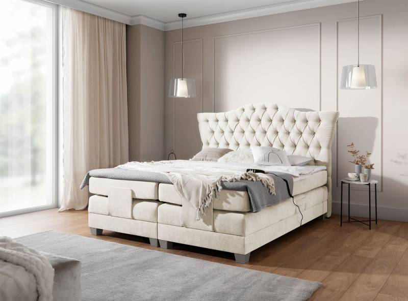 Fun Möbel Boxspringbett Schlafzimmerbett FAUSTO Elektrisch in Stoff Wind (inkl. Viscoschaumtopper), Matratzen elektrisch verstellbar von Fun Möbel