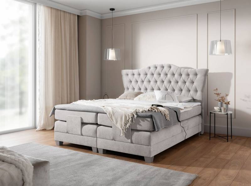 Fun Möbel Boxspringbett Schlafzimmerbett FAUSTO Elektrisch in Stoff Wind (inkl. Viscoschaumtopper), Matratzen elektrisch verstellbar von Fun Möbel