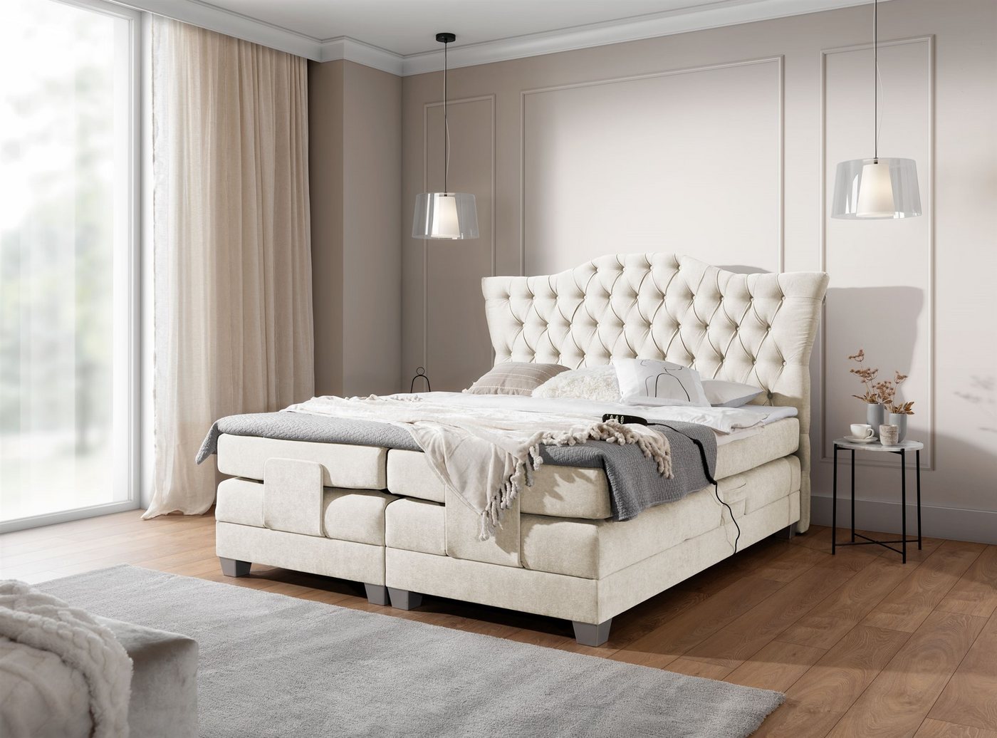 Fun Möbel Boxspringbett Schlafzimmerbett FAUSTO Elektrisch in Stoff Wind (inkl. Viscoschaumtopper), Matratzen elektrisch verstellbar von Fun Möbel