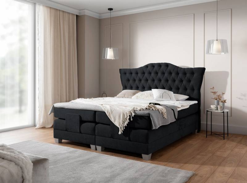 Fun Möbel Boxspringbett Schlafzimmerbett FAUSTO Elektrisch in Stoff Wind (inkl. Viscoschaumtopper), Matratzen elektrisch verstellbar von Fun Möbel