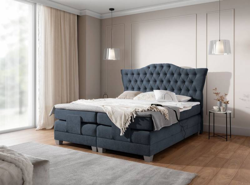 Fun Möbel Boxspringbett Schlafzimmerbett FAUSTO Elektrisch in Stoff Wind (inkl. Viscoschaumtopper), Matratzen elektrisch verstellbar von Fun Möbel
