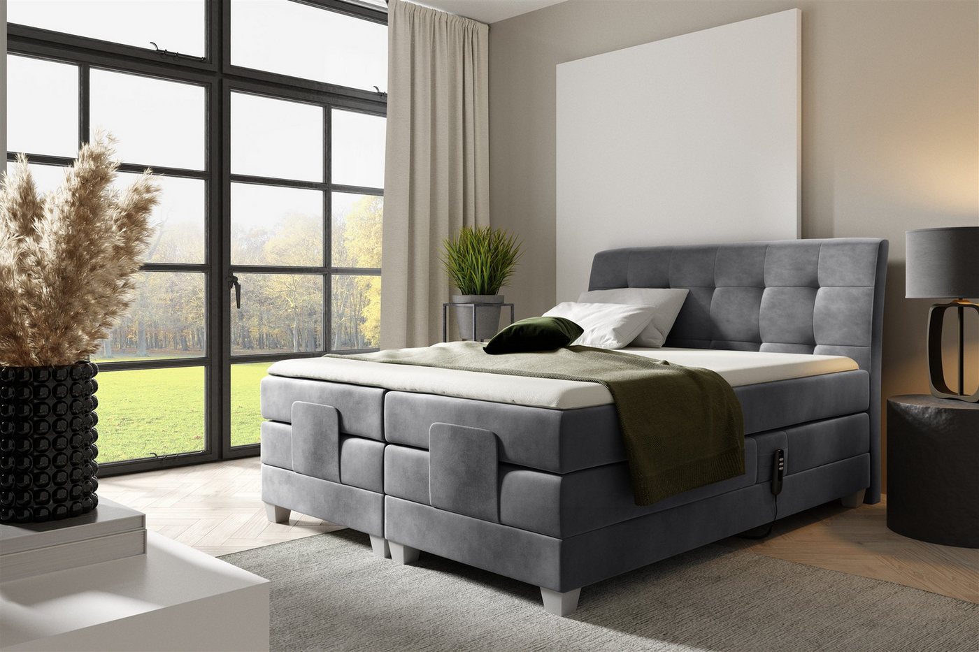 Fun Möbel Boxspringbett Schlafzimmerbett FRANCO Elektrisch in Stoff Fresh (inkl. Topper), Matratzen elektrisch verstellbar von Fun Möbel