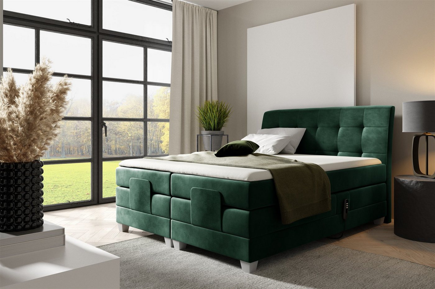 Fun Möbel Boxspringbett Schlafzimmerbett FRANCO Elektrisch in Stoff Fresh (inkl. Topper), Matratzen elektrisch verstellbar von Fun Möbel