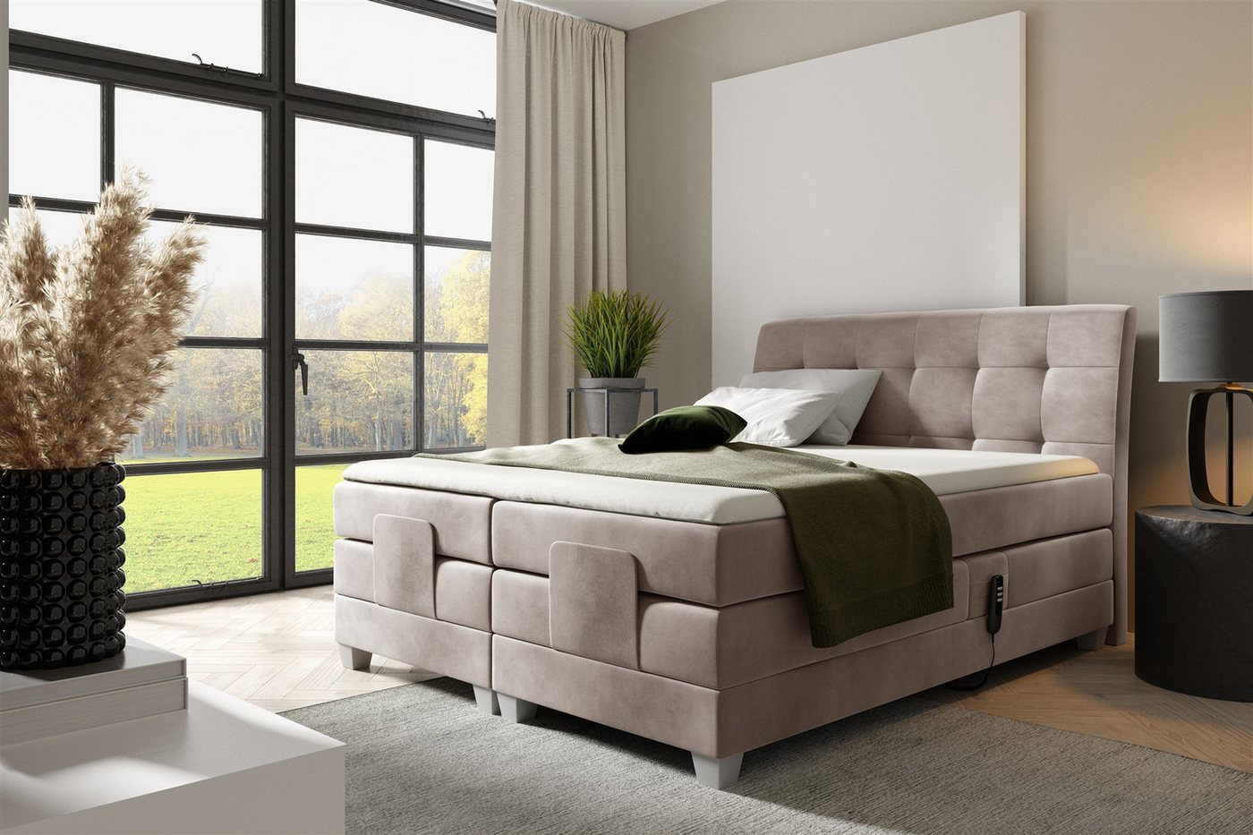 Fun Möbel Boxspringbett Schlafzimmerbett FRANCO Elektrisch in Stoff Fresh (inkl. Topper), Matratzen elektrisch verstellbar von Fun Möbel