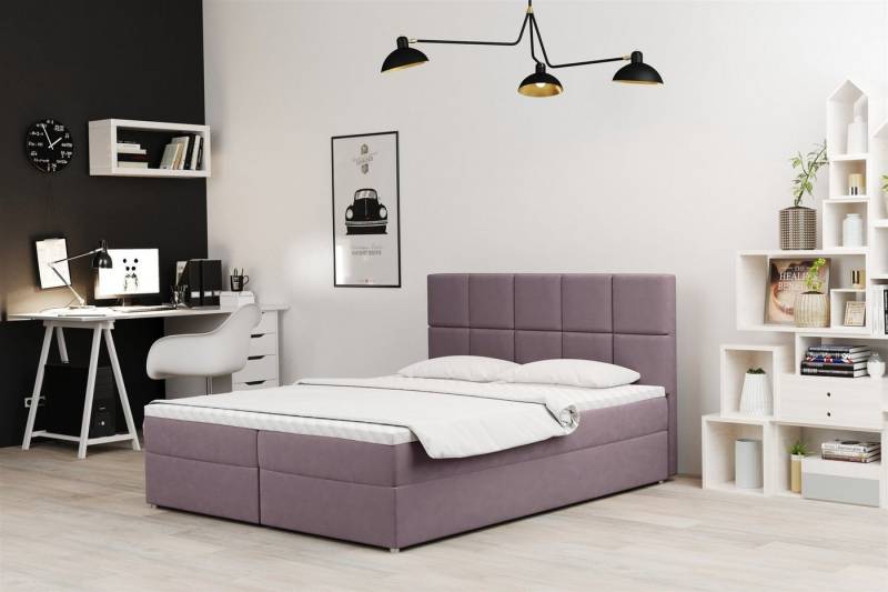 Fun Möbel Boxspringbett Schlafzimmerbett FRASCO Überlänge in Stoff Soro (Inkl. Bettkasten, Inkl. Topper), Gestepptes Kopfteil von Fun Möbel