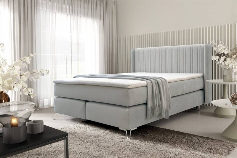 Fun Möbel Boxspringbett Schlafzimmerbett FUN ADORA in Stoff Salvador (inkl. Topper, Metallfüße (Höhe: ca. 13 cm), Kopfteil trendig gerundet von Fun Möbel
