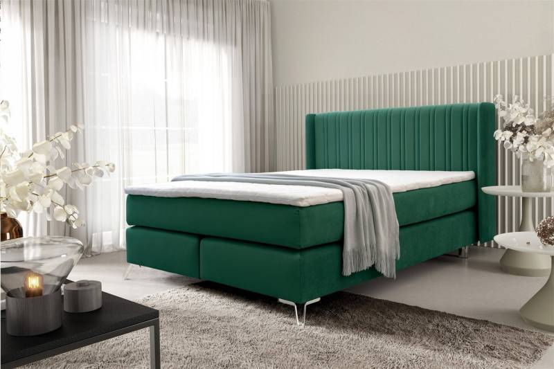 Fun Möbel Boxspringbett Schlafzimmerbett FUN ADORA in Stoff Salvador (inkl. Topper, Metallfüße (Höhe: ca. 13 cm), Kopfteil trendig gerundet von Fun Möbel