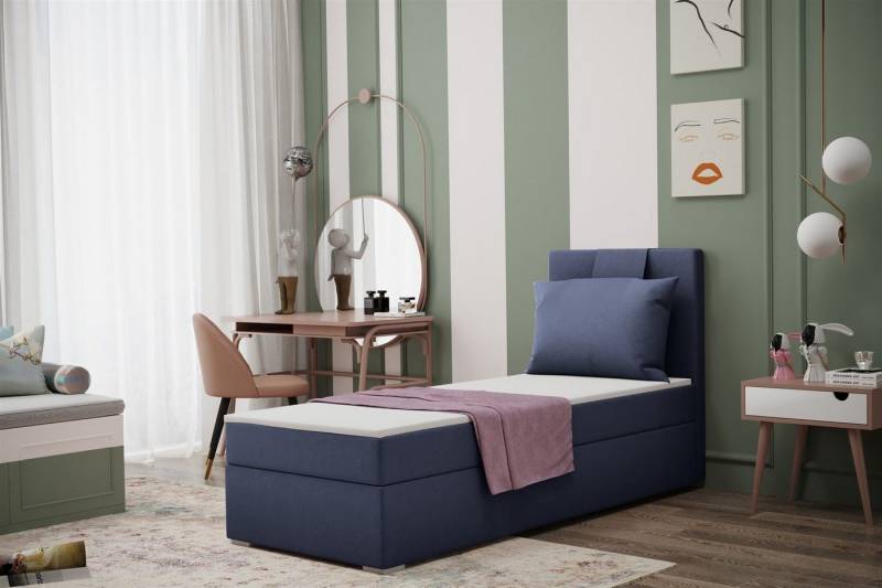 Fun Möbel Boxbett Schlafzimmerbett Gästebett SALMA in Stoff Soro (Inkl. Bettkasten rechts oder links, Inkl. Topper), Rückenkissen am Kopfteil von Fun Möbel
