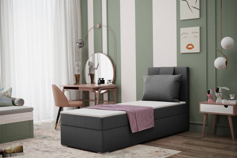 Fun Möbel Boxbett Schlafzimmerbett Gästebett SALMA in Stoff Soro (Inkl. Bettkasten rechts oder links, Inkl. Topper), Rückenkissen am Kopfteil von Fun Möbel