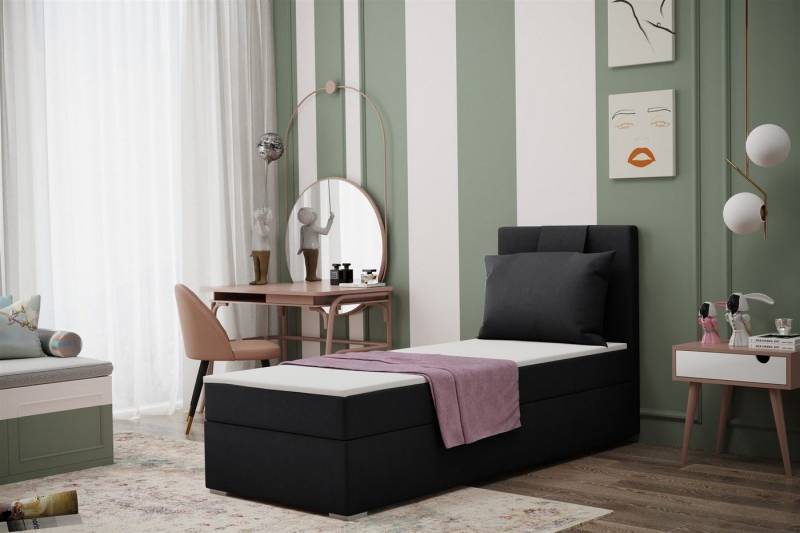 Fun Möbel Boxbett Schlafzimmerbett Gästebett SALMA in Stoff Soro (Inkl. Bettkasten rechts oder links, Inkl. Topper), Rückenkissen am Kopfteil von Fun Möbel