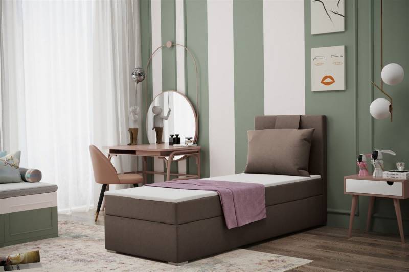Fun Möbel Boxbett Schlafzimmerbett Gästebett SALMA in Stoff Soro (Inkl. Bettkasten rechts oder links, Inkl. Topper), Rückenkissen am Kopfteil von Fun Möbel