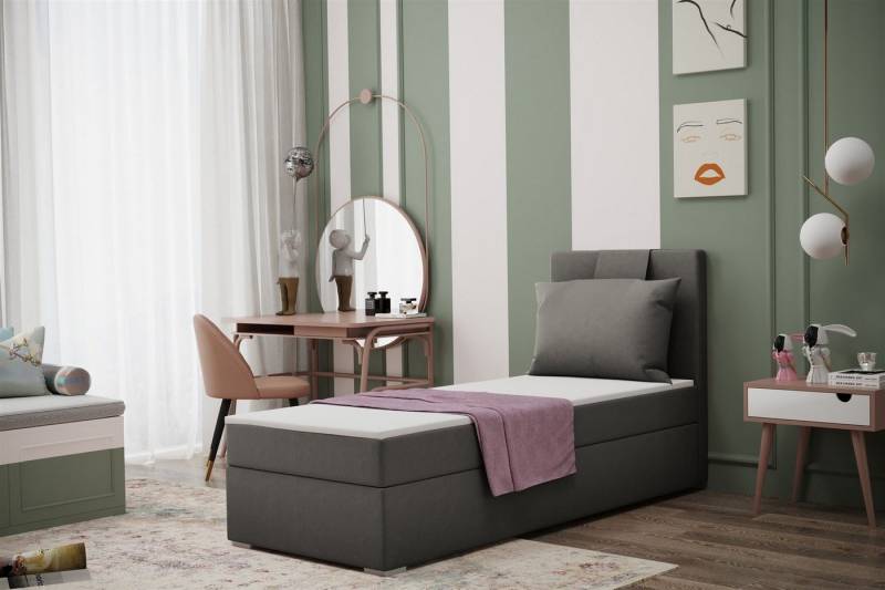 Fun Möbel Boxbett Schlafzimmerbett Gästebett SALMA in Stoff Soro (Inkl. Bettkasten rechts oder links, Inkl. Topper), Rückenkissen am Kopfteil von Fun Möbel