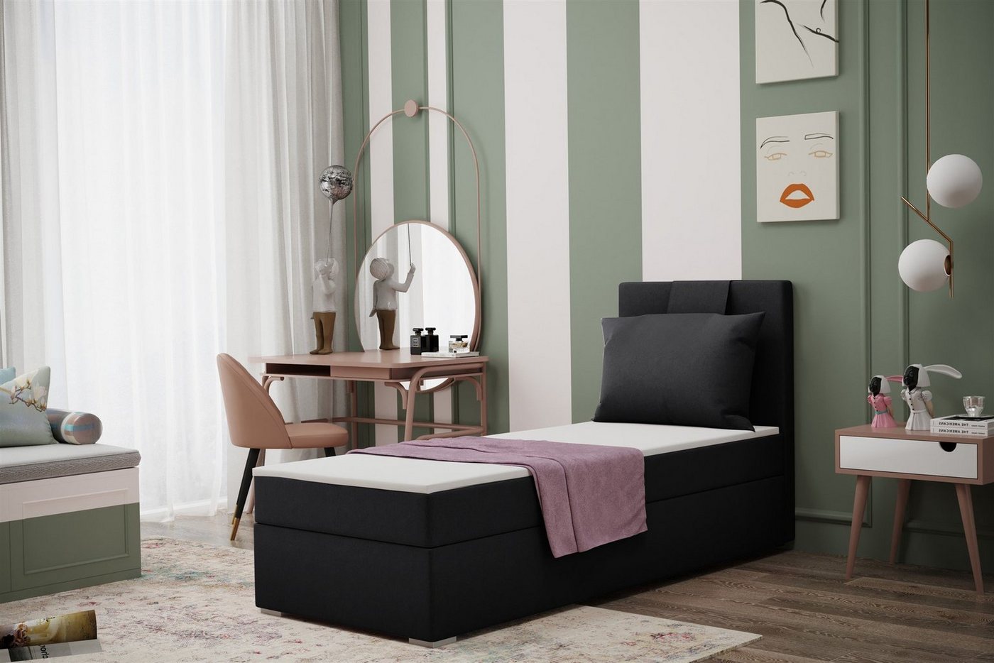 Fun Möbel Boxbett Schlafzimmerbett Gästebett SALMA in Stoff Soro (Inkl. Bettkasten rechts oder links, Inkl. Topper), Rückenkissen am Kopfteil von Fun Möbel