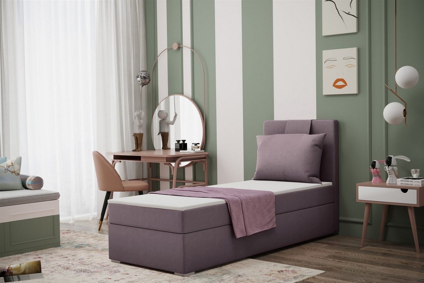 Fun Möbel Boxbett Schlafzimmerbett Gästebett SALMA in Stoff Soro (Inkl. Bettkasten rechts oder links, Inkl. Topper), Rückenkissen am Kopfteil von Fun Möbel