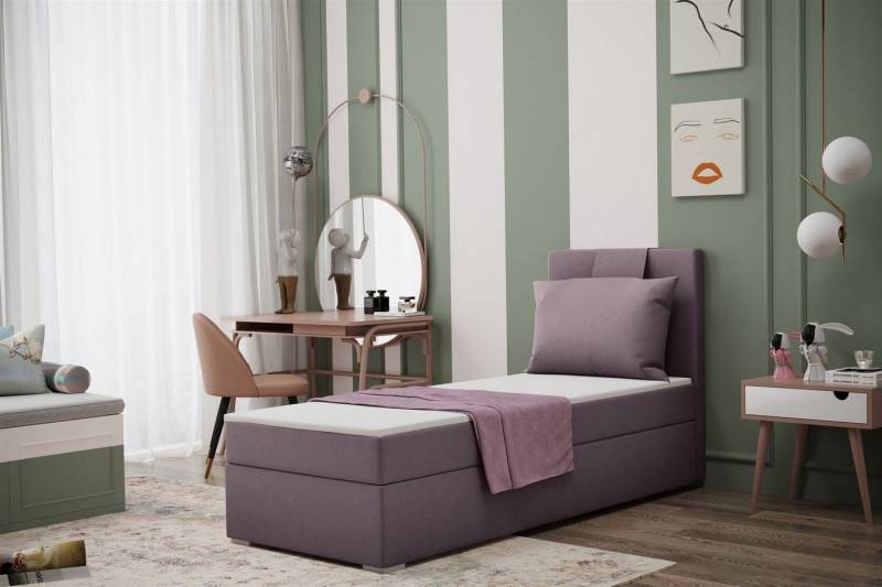 Fun Möbel Boxbett Schlafzimmerbett Gästebett SALMA in Stoff Soro (Inkl. Bettkasten rechts oder links, Inkl. Topper), Rückenkissen am Kopfteil von Fun Möbel