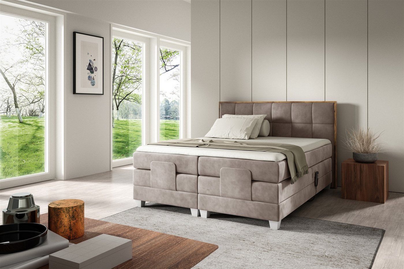 Fun Möbel Boxspringbett Schlafzimmerbett HENRY Elektrisch in Stoff Fresh (mit Bonell- und Taschenfederkernmatratze), Fuß- und Kopfteil elektrisch verstellbar von Fun Möbel
