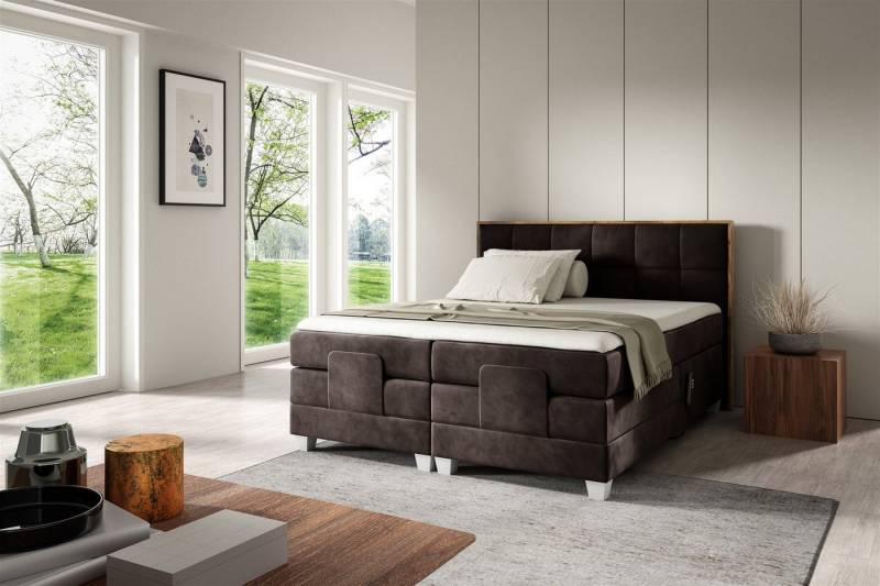 Fun Möbel Boxspringbett Schlafzimmerbett HENRY Elektrisch in Stoff Fresh (mit Bonell- und Taschenfederkernmatratze), Fuß- und Kopfteil elektrisch verstellbar von Fun Möbel