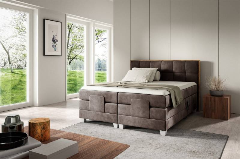 Fun Möbel Boxspringbett Schlafzimmerbett HENRY Elektrisch in Stoff Fresh (mit Bonell- und Taschenfederkernmatratze), Fuß- und Kopfteil elektrisch verstellbar von Fun Möbel