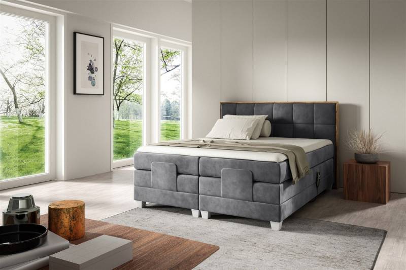 Fun Möbel Boxspringbett Schlafzimmerbett HENRY Elektrisch in Stoff Fresh (mit Bonell- und Taschenfederkernmatratze), Fuß- und Kopfteil elektrisch verstellbar von Fun Möbel