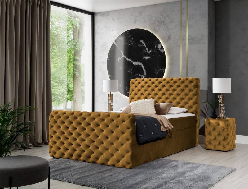 Fun Möbel Boxspringbett Schlafzimmerbett HIMAL in Stoff Riviera (mit Bettkästen, inkl. Topper), gepolstertes Fußteil von Fun Möbel