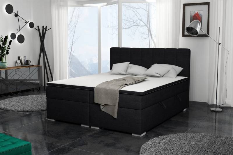 Fun Möbel Boxspringbett Schlafzimmerbett LAURIN (inkl. Bettkästen und Topper, Kunstleder oder Stoff), Beidseitig aufklappbare Bettkästen von Fun Möbel