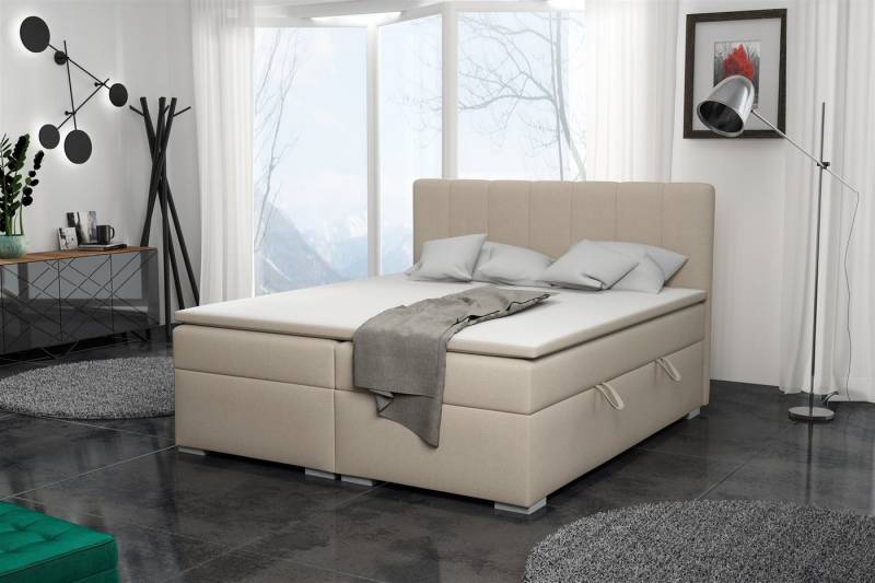 Fun Möbel Boxspringbett Schlafzimmerbett LAURIN (inkl. Bettkästen und Topper, Kunstleder oder Stoff), Beidseitig aufklappbare Bettkästen von Fun Möbel