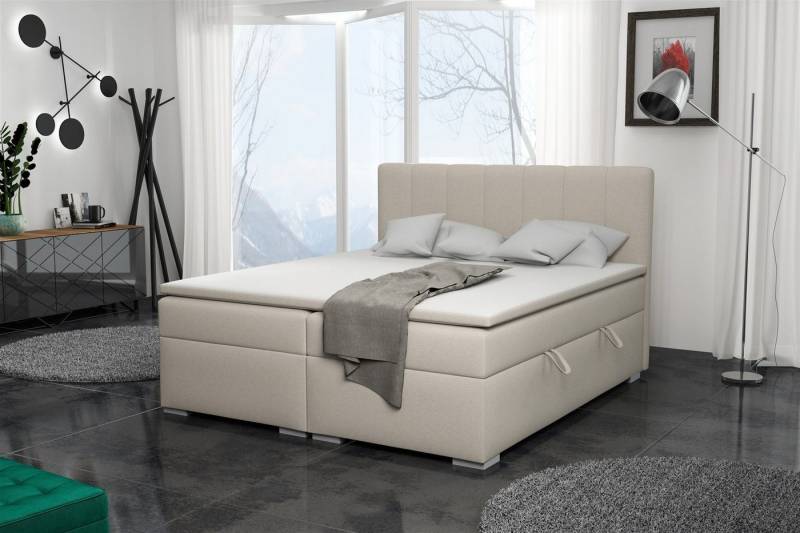 Fun Möbel Boxspringbett Schlafzimmerbett LAURIN (inkl. Bettkästen und Topper, Kunstleder oder Stoff), Beidseitig aufklappbare Bettkästen von Fun Möbel