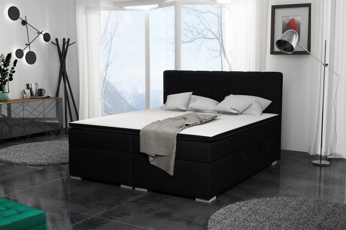 Fun Möbel Boxbett Schlafzimmerbett LAURIN (inkl. Bettkästen und Topper, Kunstleder oder Stoff), Beidseitig aufklappbare Bettkästen von Fun Möbel