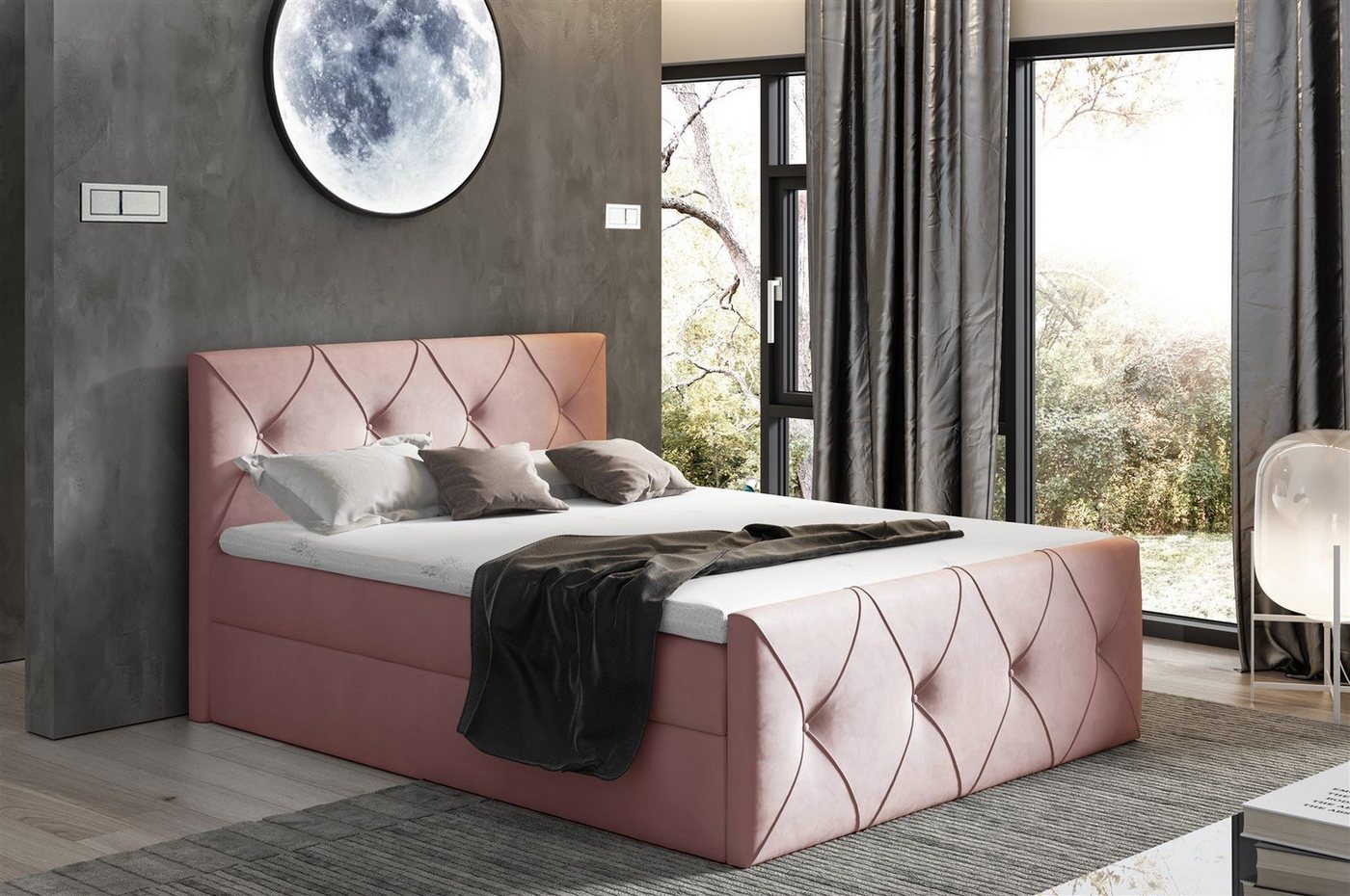 Fun Möbel Boxbett Schlafzimmerbett LEWIS LUX Überlänge in Stoff (inkl. Topper und Bettkästen, auch in Standardlänge erhältlich), gepolstertes Kopf- und Fußteil, gepolsterte Bettkästen von Fun Möbel