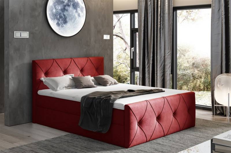 Fun Möbel Boxbett Schlafzimmerbett LEWIS LUX Überlänge in Stoff (inkl. Topper und Bettkästen, auch in Standardlänge erhältlich), gepolstertes Kopf- und Fußteil, gepolsterte Bettkästen von Fun Möbel