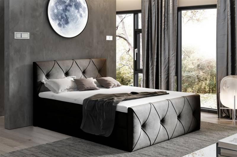 Fun Möbel Boxbett Schlafzimmerbett LEWIS LUX in Stoff (inkl. Topper und Bettkästen, auch in Überlänge erhältlich), gepolstertes Kopf- und Fußteil, gepolsterte Bettkästen von Fun Möbel