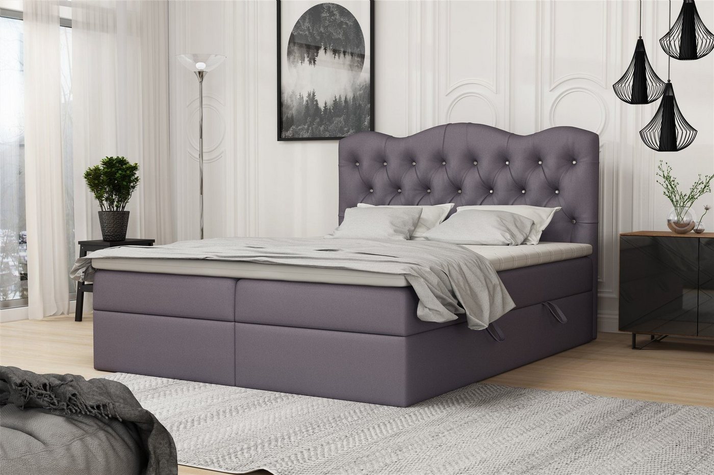 Fun Möbel Boxbett Schlafzimmerbett LODOS (inkl. Topper und Bettkästen, Kunstleder oder Stoff), Strasssteine im Kopfteil von Fun Möbel
