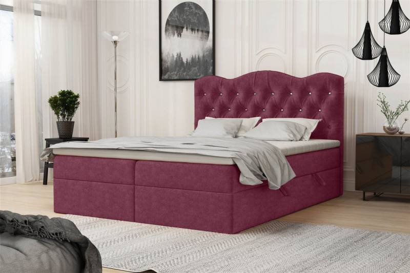 Fun Möbel Boxbett Schlafzimmerbett LODOS (inkl. Topper und Bettkästen, Kunstleder oder Stoff), Strasssteine im Kopfteil von Fun Möbel