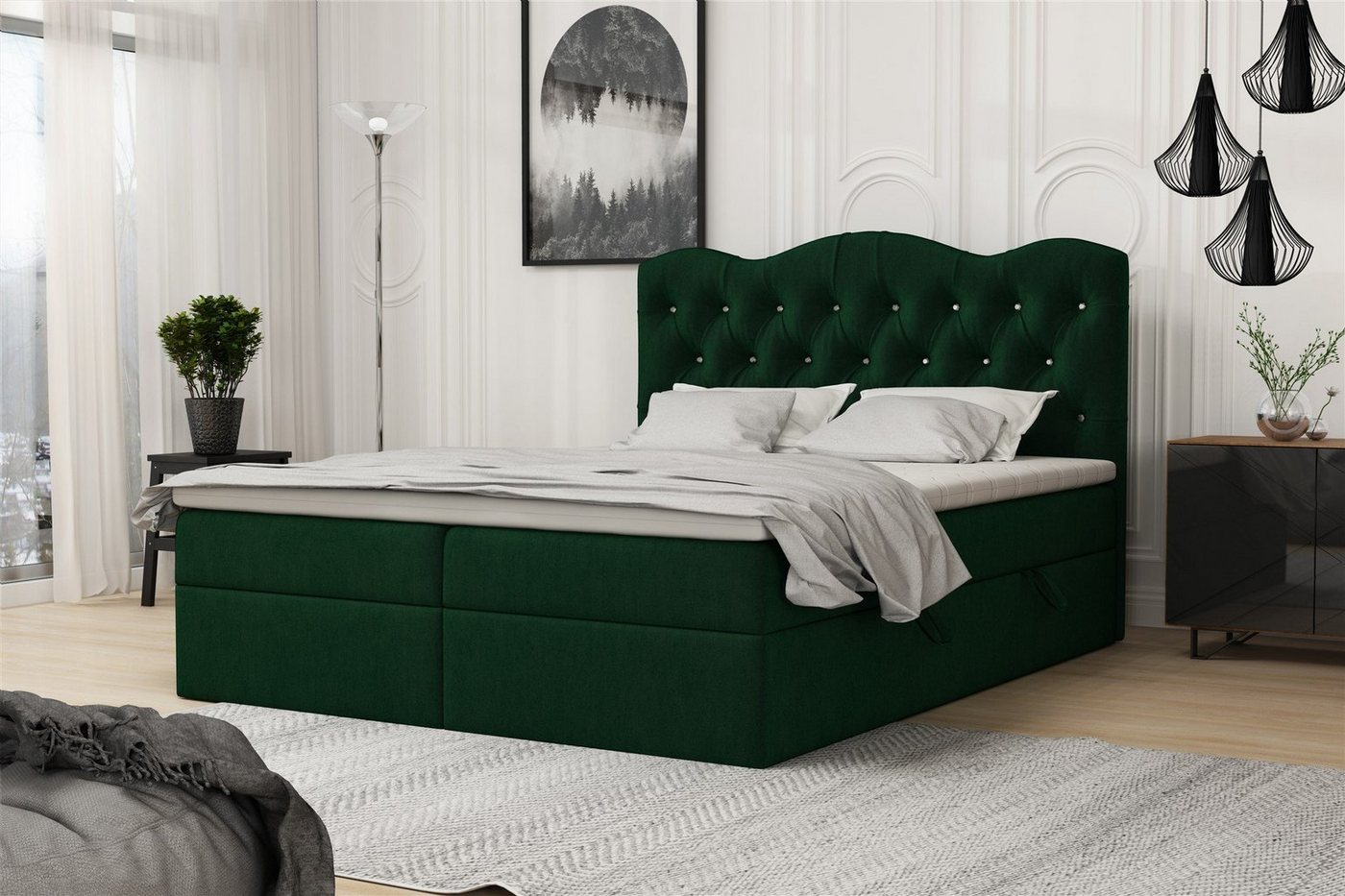 Fun Möbel Boxbett Schlafzimmerbett LODOS (inkl. Topper und Bettkästen, Kunstleder oder Stoff), Strasssteine im Kopfteil von Fun Möbel