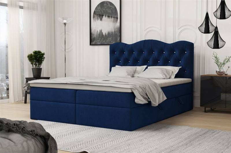 Fun Möbel Boxbett Schlafzimmerbett LODOS (inkl. Topper und Bettkästen, Kunstleder oder Stoff), Strasssteine im Kopfteil von Fun Möbel